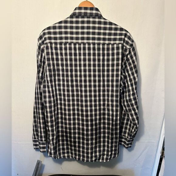 Pendleton Oxford Mens Plaid Black & White Green Long Sleeve Button Shirt Large - Picture 7 of 8